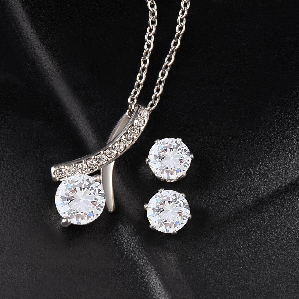 Elegant Ribbon Necklace and CZ Earrings Set
