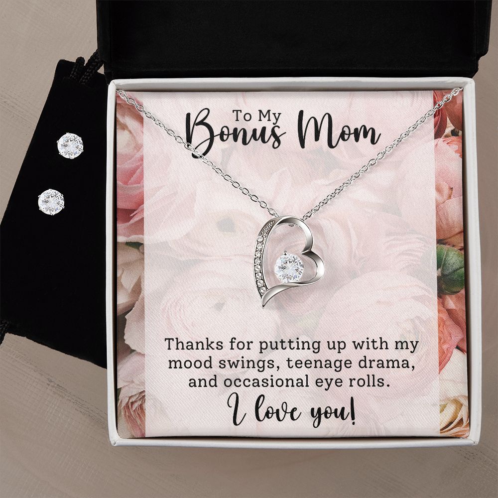 Forever love necklace + CZ earrings Gift for Bonus Mom