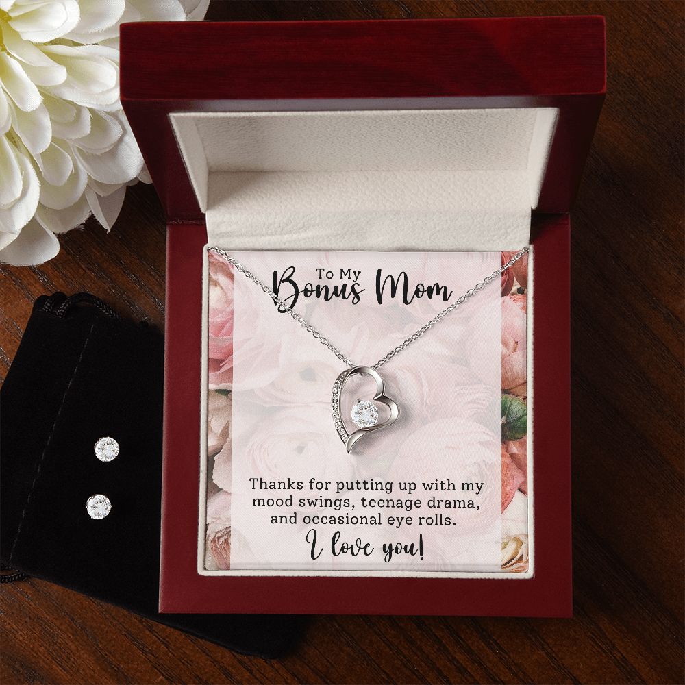 Forever love necklace + CZ earrings Gift for Bonus Mom