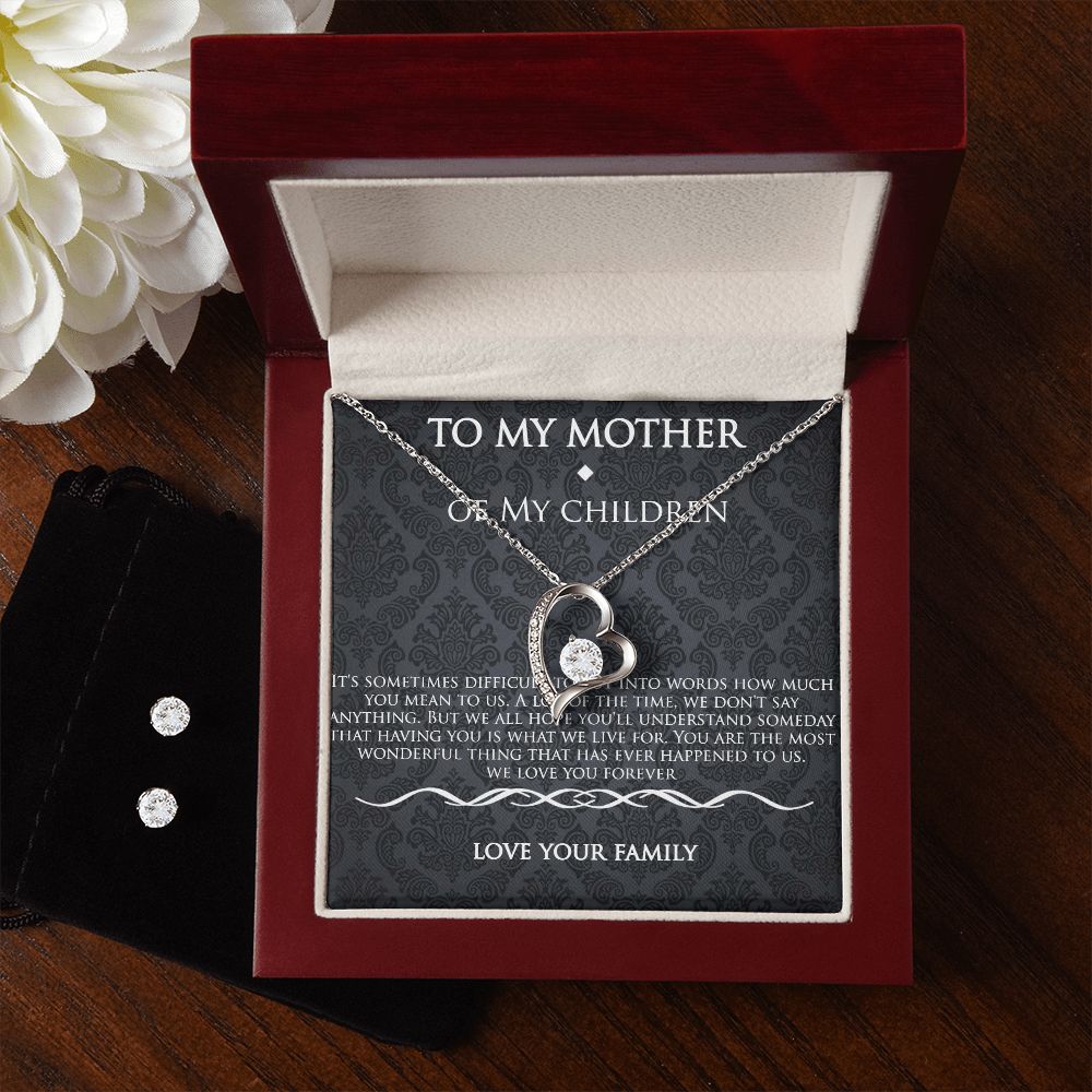 Forever Love Heart Necklace & CZ earrings Gift for The Mother of My Children