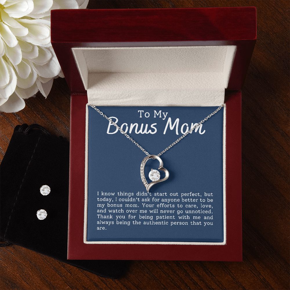 Forever love necklace + CZ earrings for Bonus Mom I know things didn't start out perfect