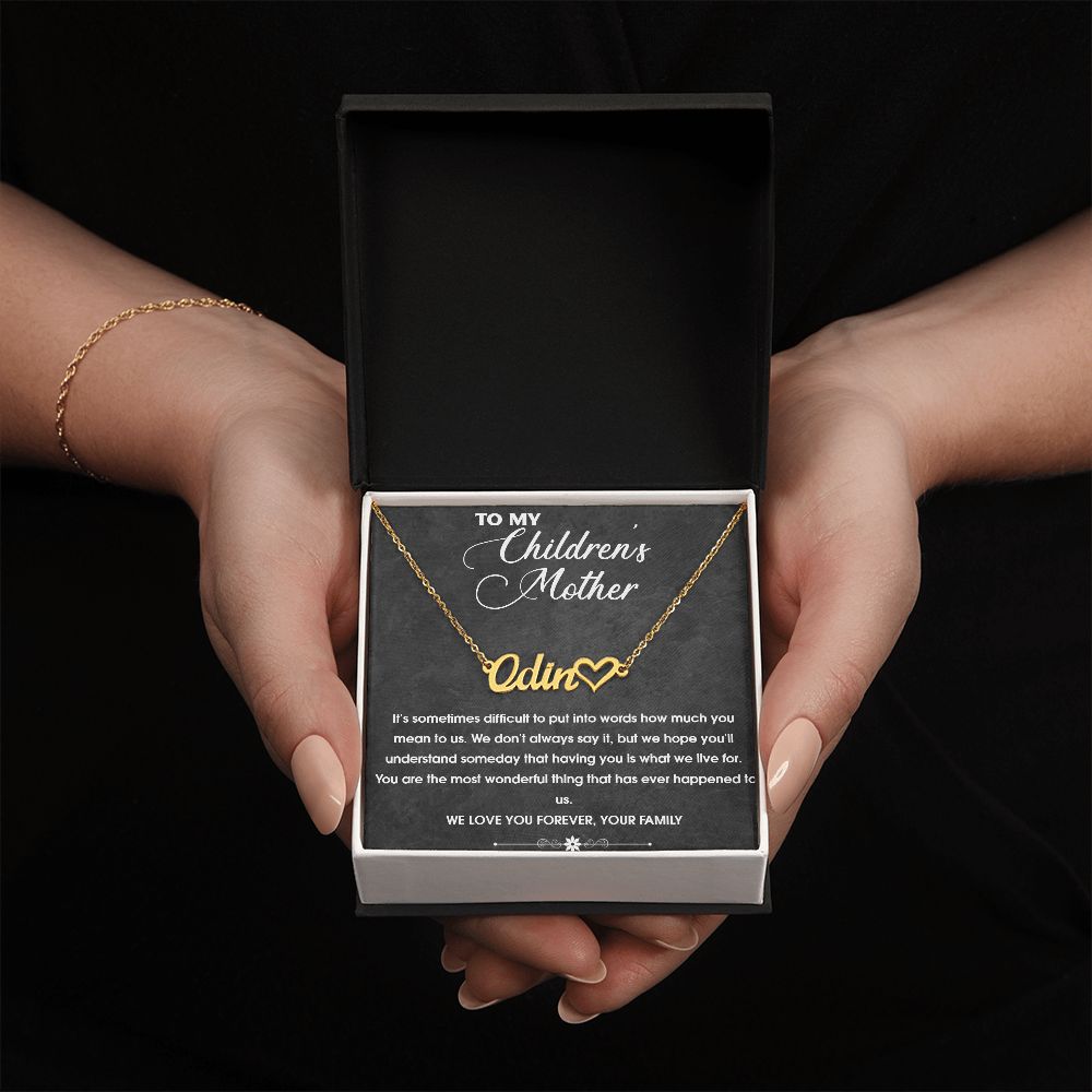 To My Children's Mother Name Necklace w/Heart