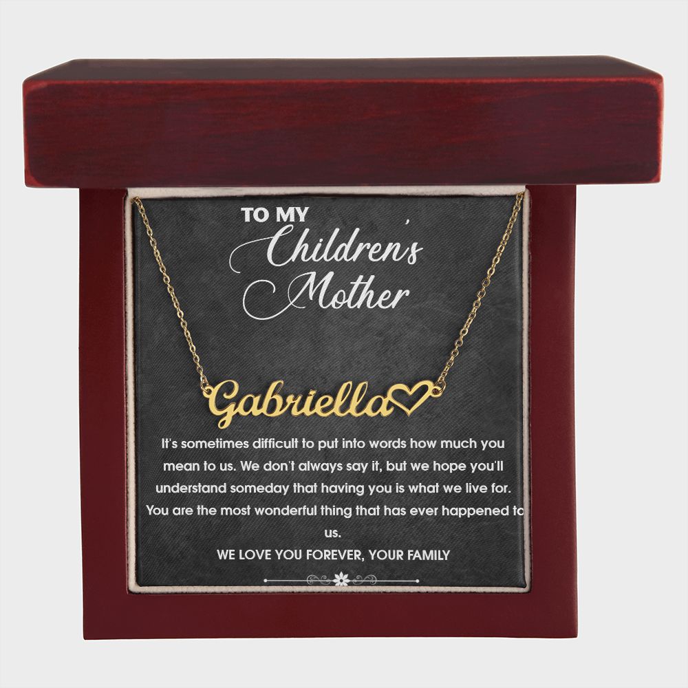 To My Children's Mother Name Necklace w/Heart