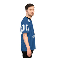 Load image into Gallery viewer, Unisex Football Jersey &quot;I&#39;M ALL DOG OUT HERE&#39; Blue and White
