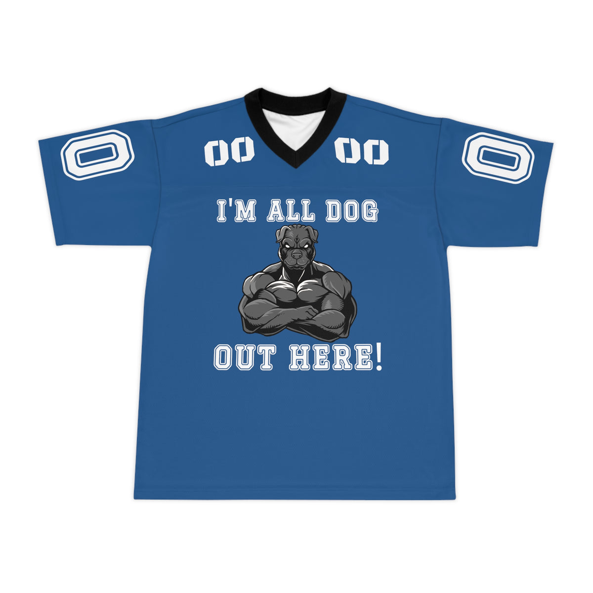 Unisex Football Jersey "I'M ALL DOG OUT HERE' Blue and White