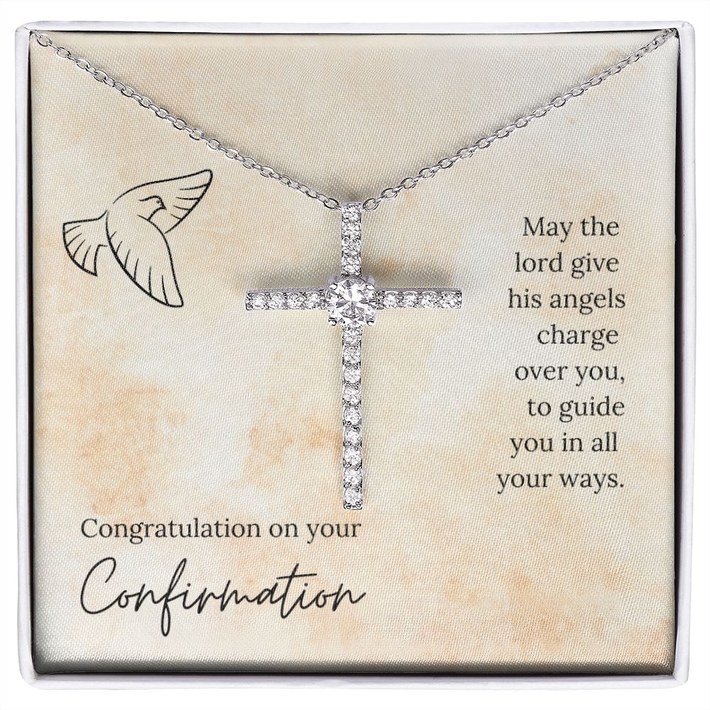 His Angels Charge Over You - Confirmation Gift - CZ Cross Necklace