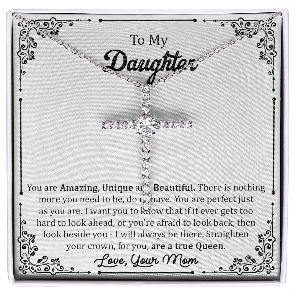 To My Daughter Amazing Unique & Beautiful CZ Cross Necklace