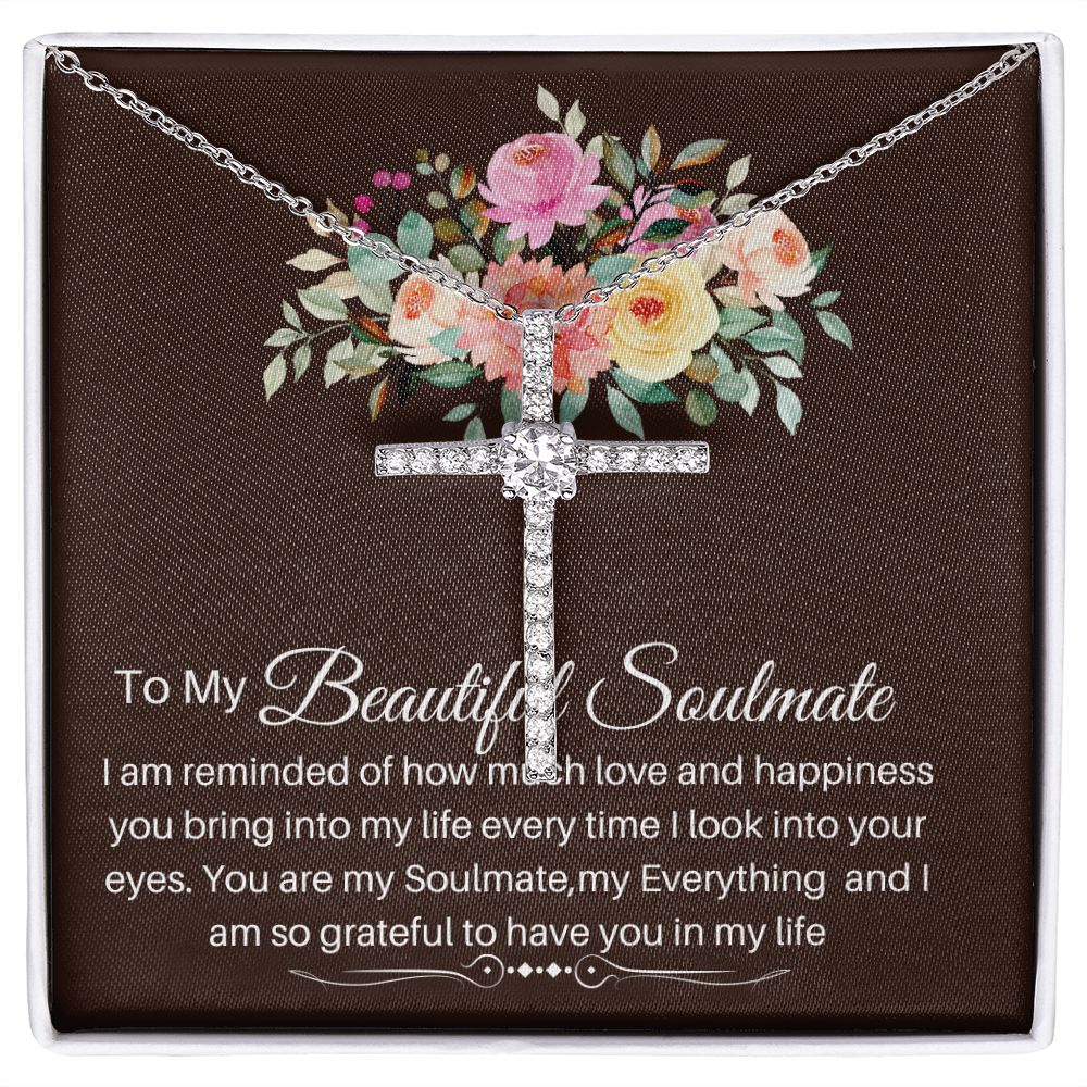 To My Beautiful Soulmate CZ Cross Necklace