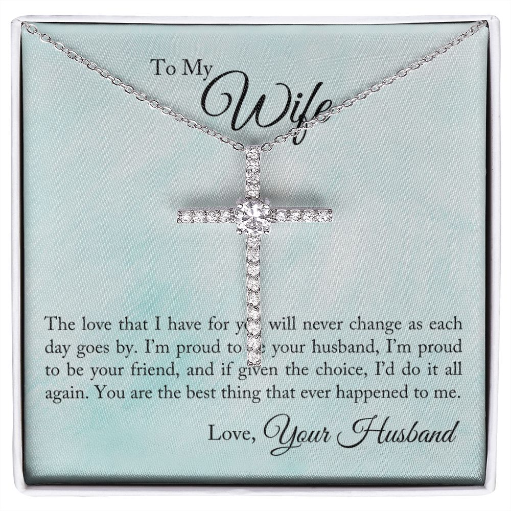 To My Wife - Proud To Be Your Husband CZ Cross Necklace