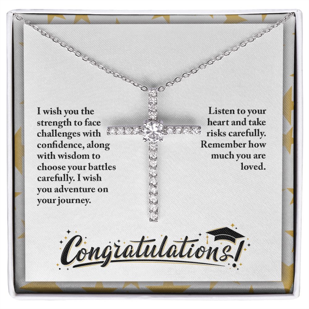 Congratulations - Graduate - Listen To Your Heart - CZ Cross Necklace