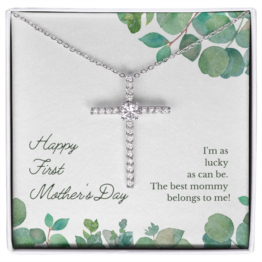 Happy First Mother's Day CZ Cross Necklace