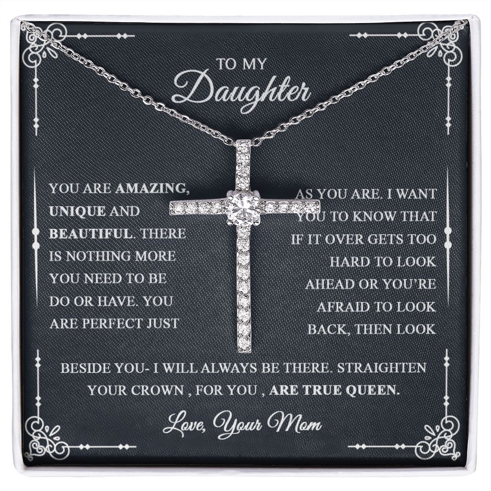 To My Daughter - Perfect Just As You Are - CZ Cross Necklace