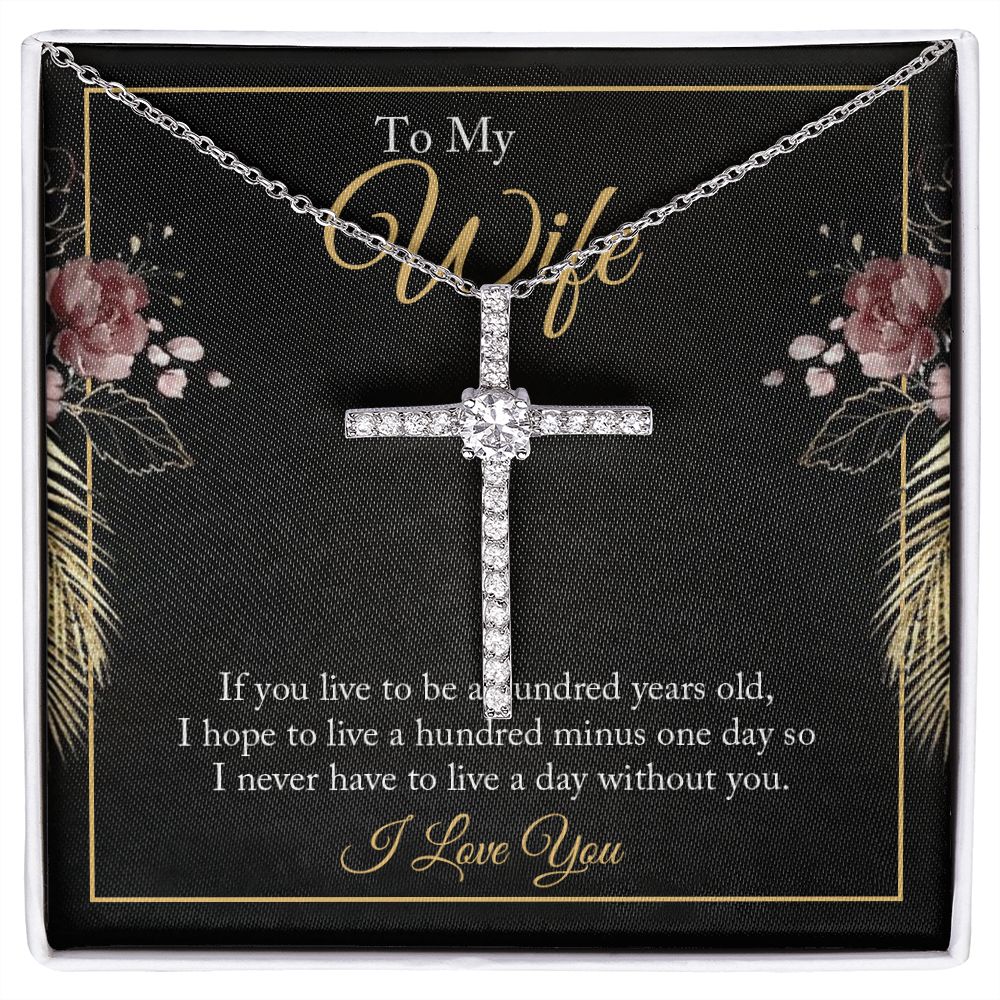 To My Wife - If You Live To Be A Hundred - CZ Cross Necklace