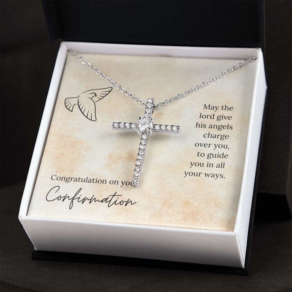 His Angels Charge Over You - Confirmation Gift - CZ Cross Necklace