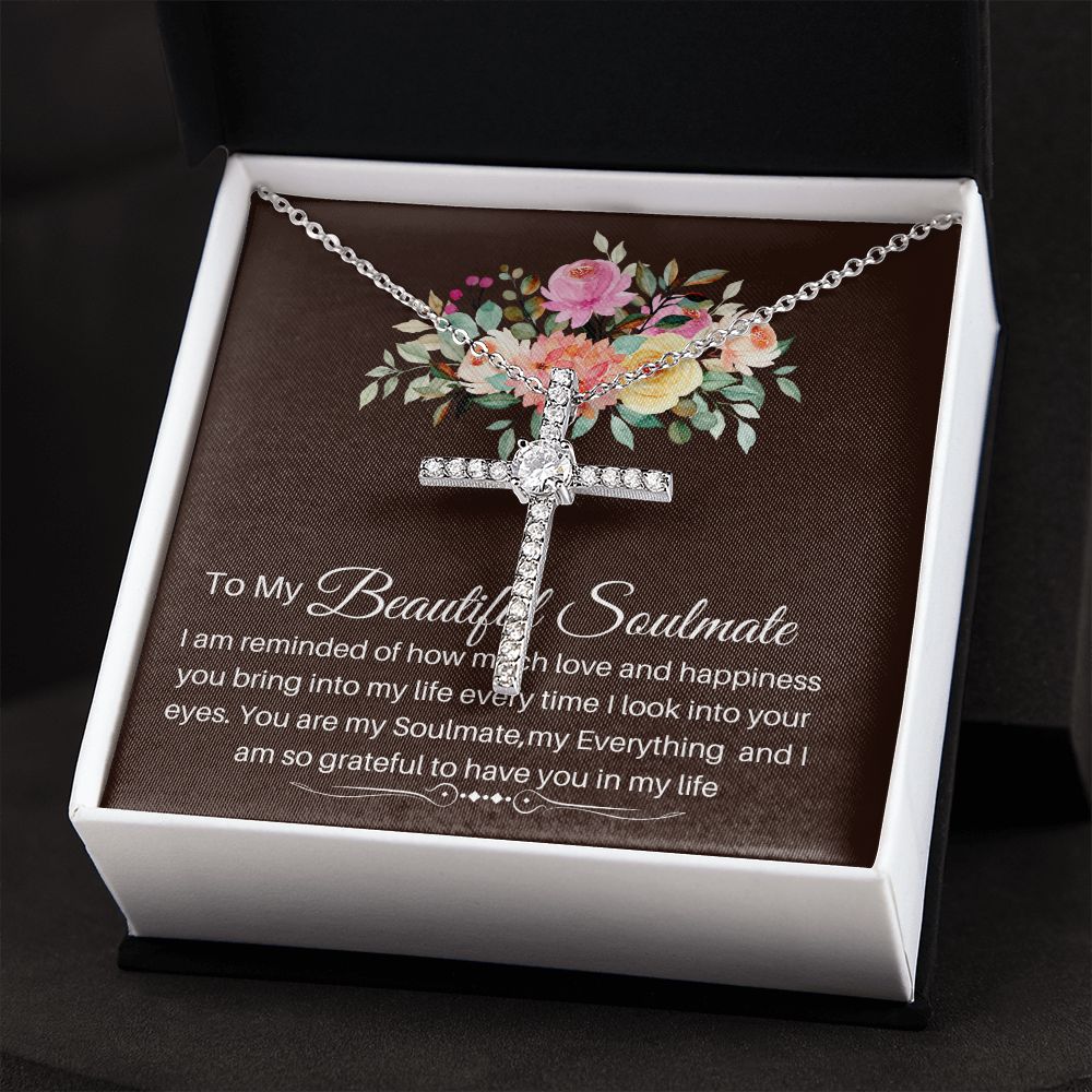 To My Beautiful Soulmate CZ Cross Necklace