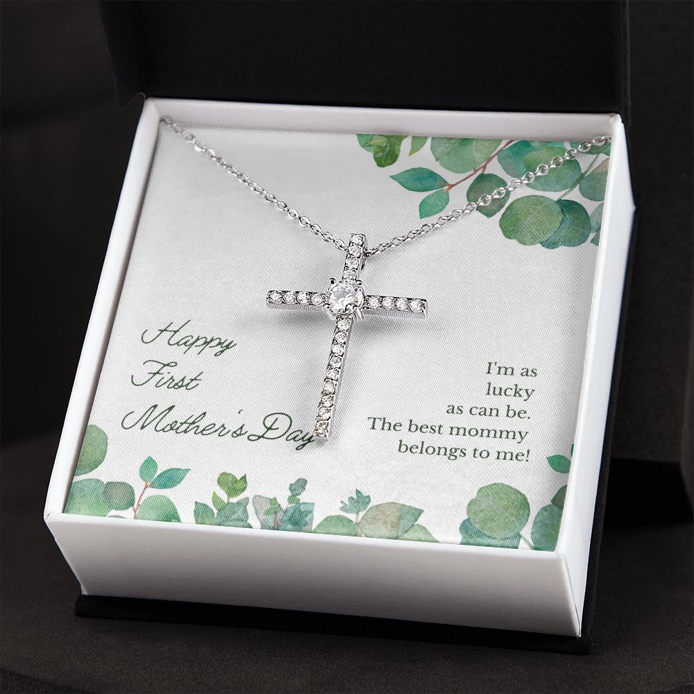 Happy First Mother's Day CZ Cross Necklace