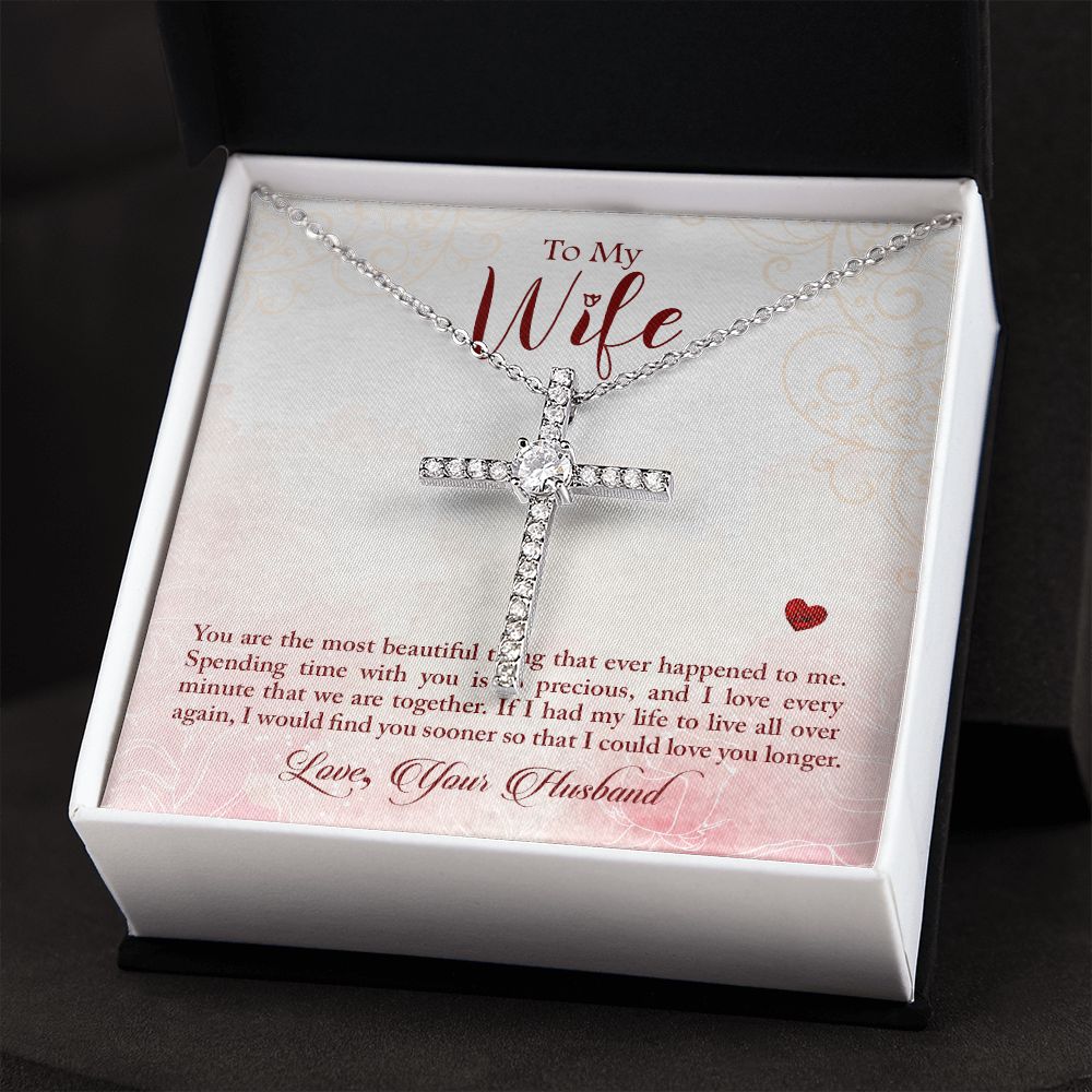 To My Wife-You Are The Most Beautiful - CZ Cross Necklace