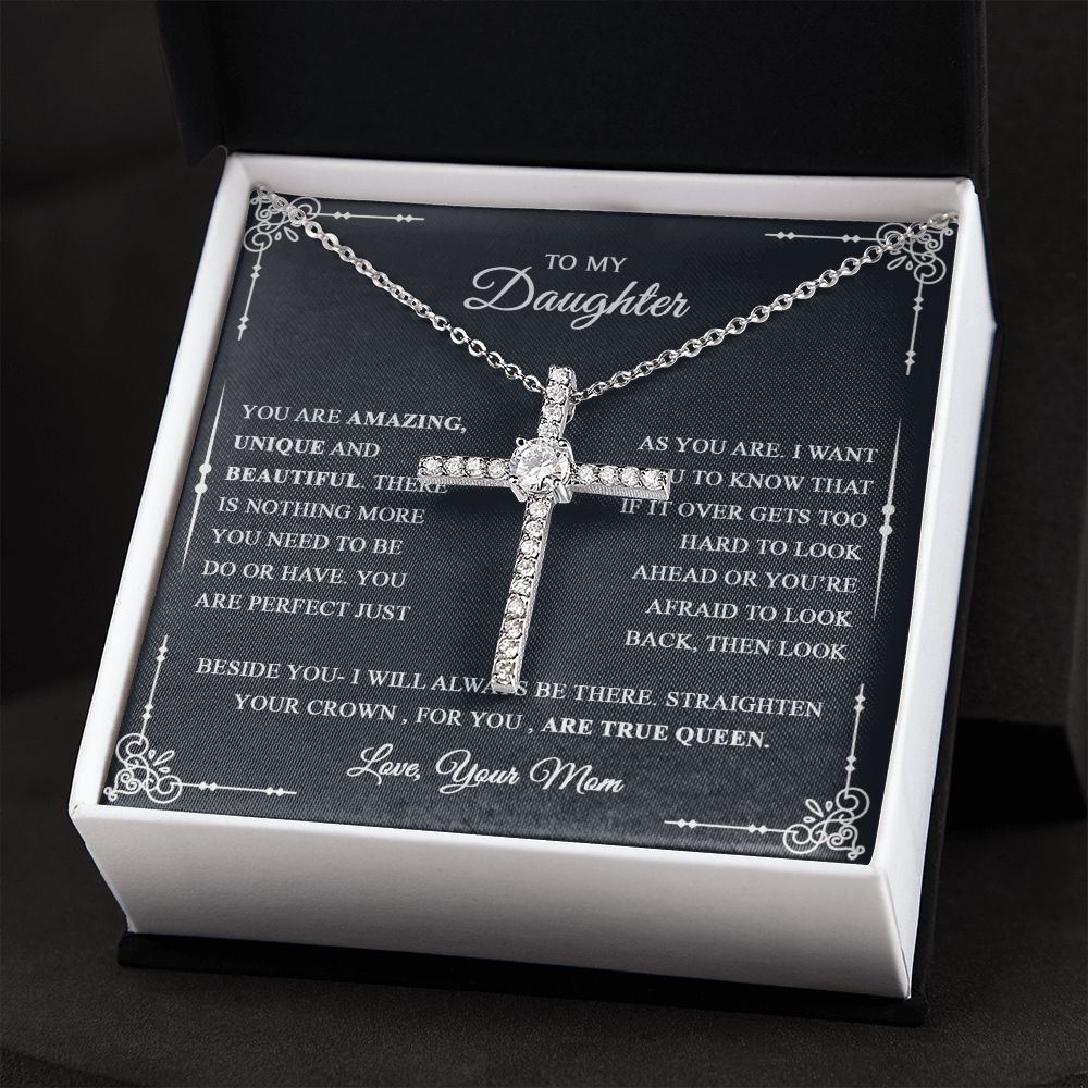 To My Daughter - Perfect Just As You Are - CZ Cross Necklace