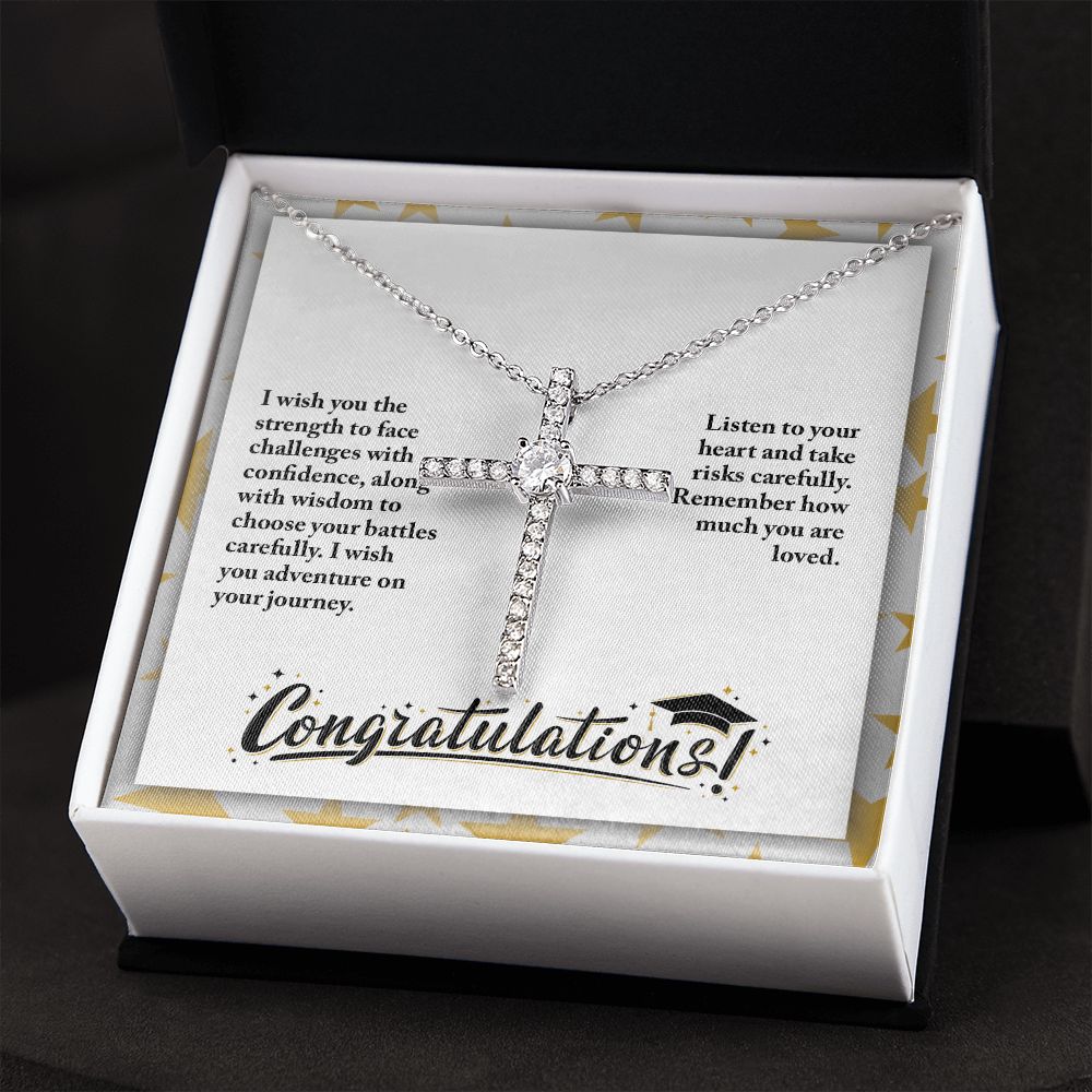 Congratulations - Graduate - Listen To Your Heart - CZ Cross Necklace