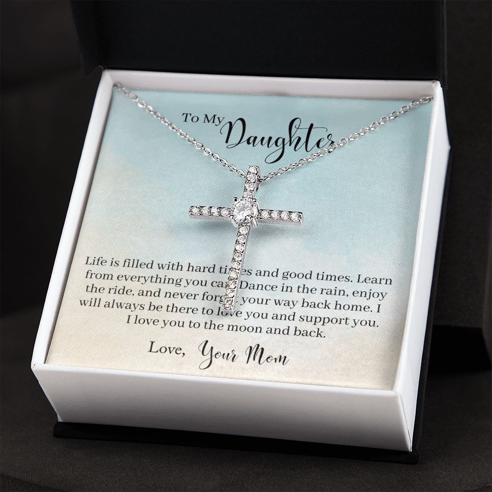 To My Daughter - Learn From Everything CZ Cross Necklace