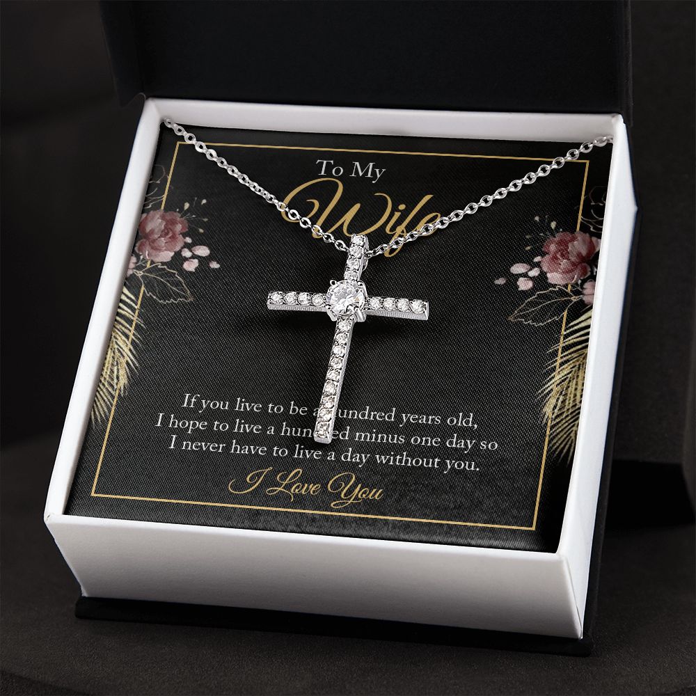 To My Wife - If You Live To Be A Hundred - CZ Cross Necklace