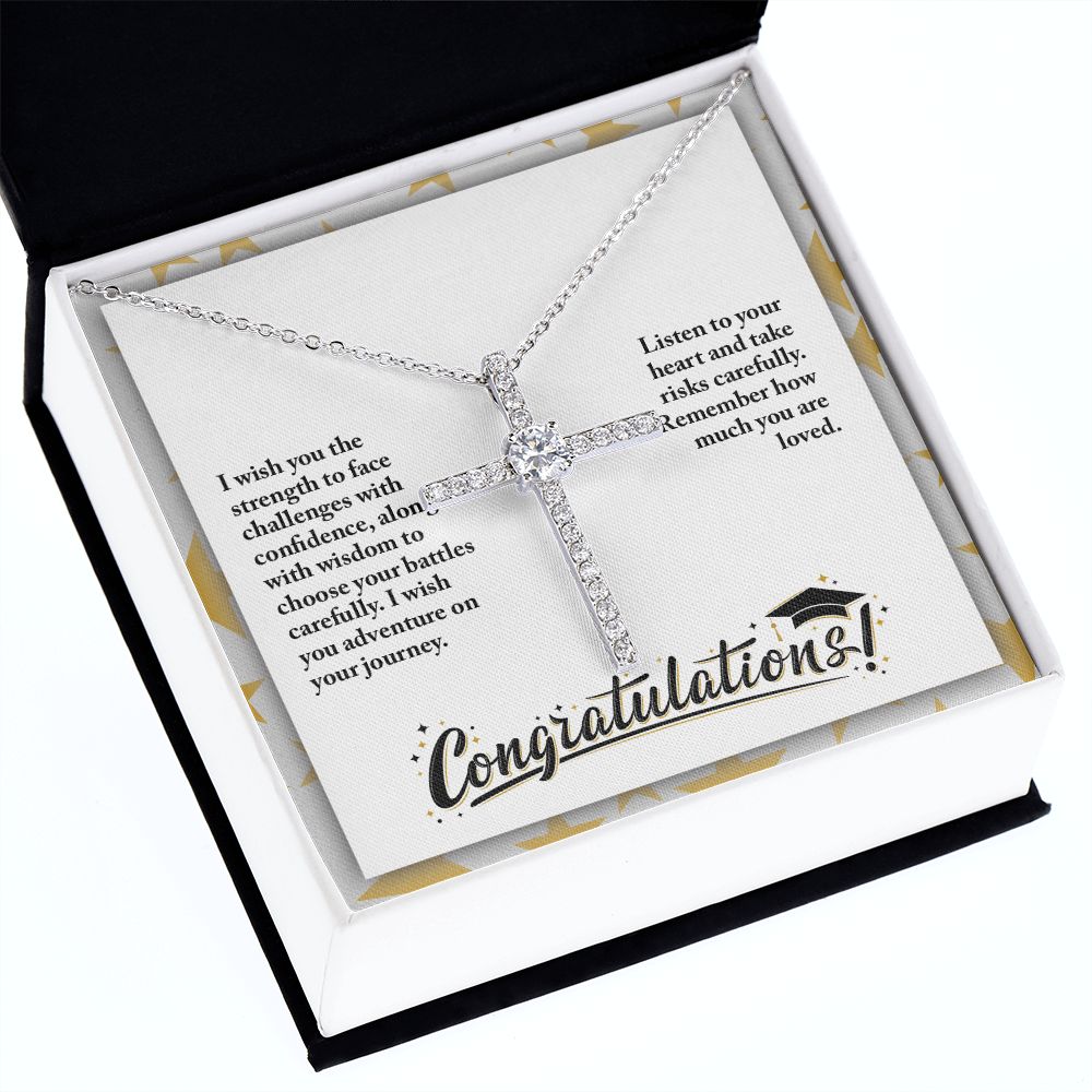 Congratulations - Graduate - Listen To Your Heart - CZ Cross Necklace