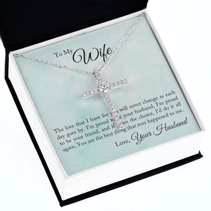 To My Wife - Proud To Be Your Husband CZ Cross Necklace