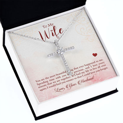 To My Wife-You Are The Most Beautiful - CZ Cross Necklace