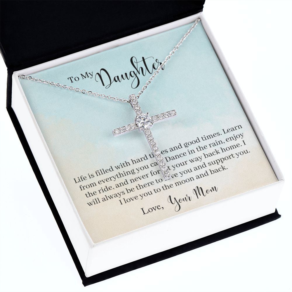 To My Daughter - Learn From Everything CZ Cross Necklace