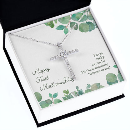 Happy First Mother's Day CZ Cross Necklace