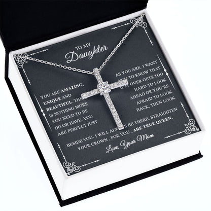 To My Daughter - Perfect Just As You Are - CZ Cross Necklace