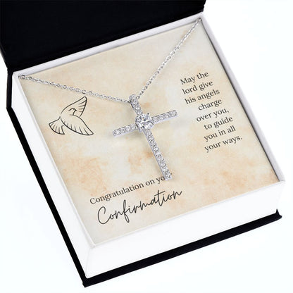 His Angels Charge Over You - Confirmation Gift - CZ Cross Necklace