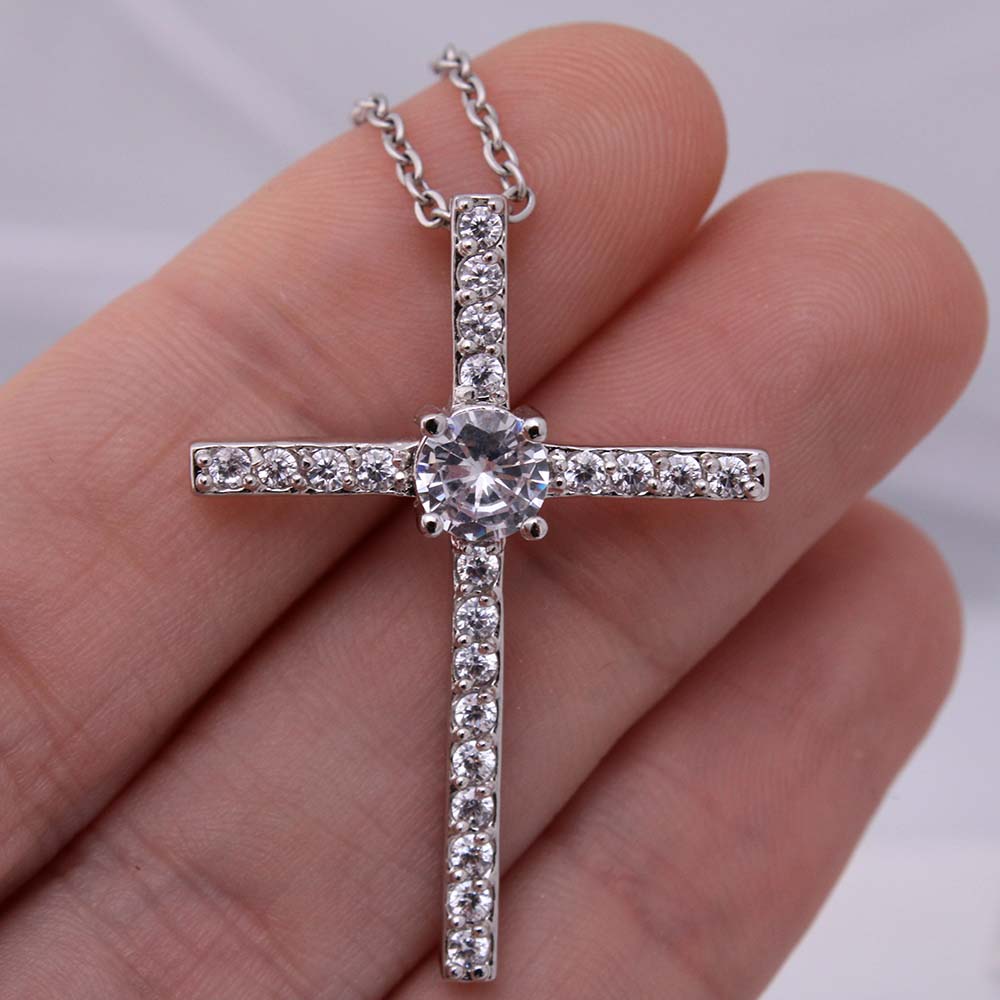 My Beautiful Mom - I'm Glad God Chose You - CZ Cross Necklace