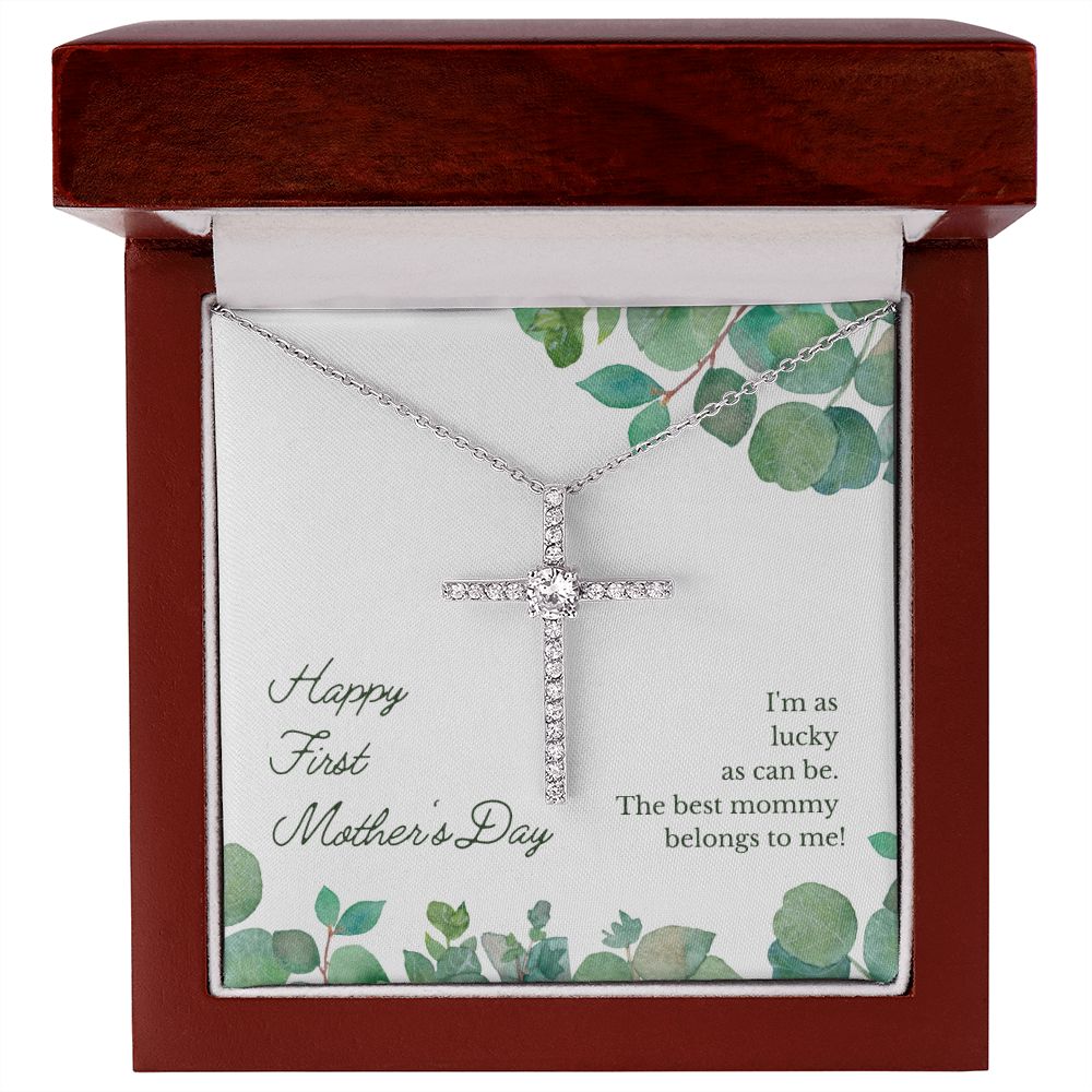 Happy First Mother's Day CZ Cross Necklace