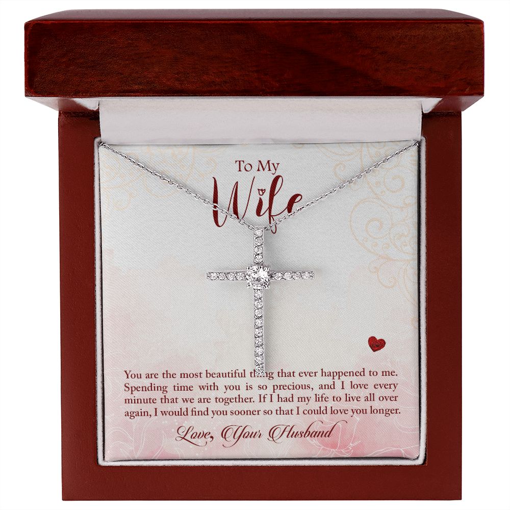 To My Wife-You Are The Most Beautiful - CZ Cross Necklace