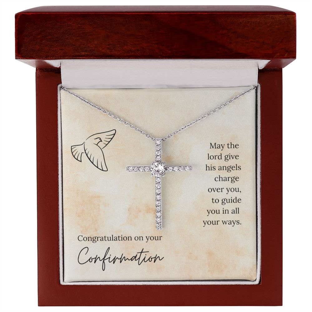 His Angels Charge Over You - Confirmation Gift - CZ Cross Necklace