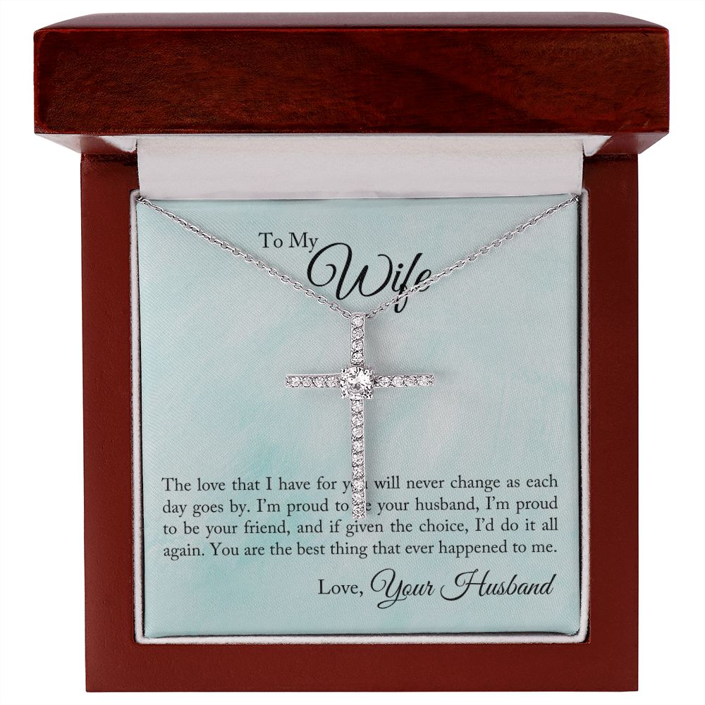 To My Wife - Proud To Be Your Husband CZ Cross Necklace