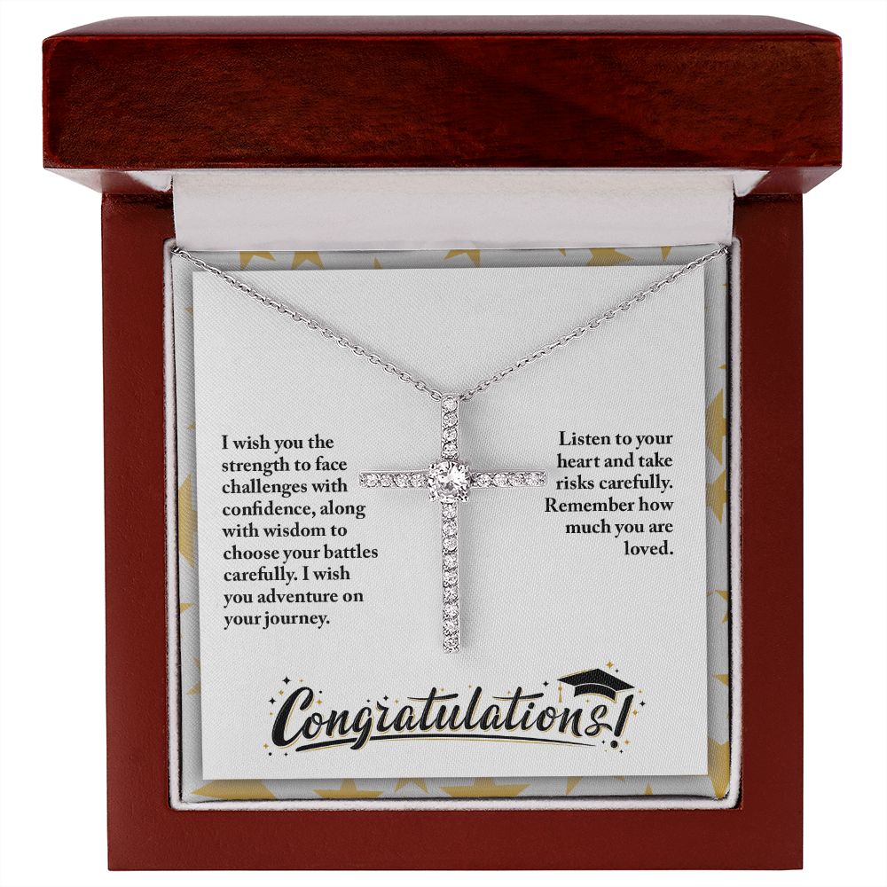 Congratulations - Graduate - Listen To Your Heart - CZ Cross Necklace