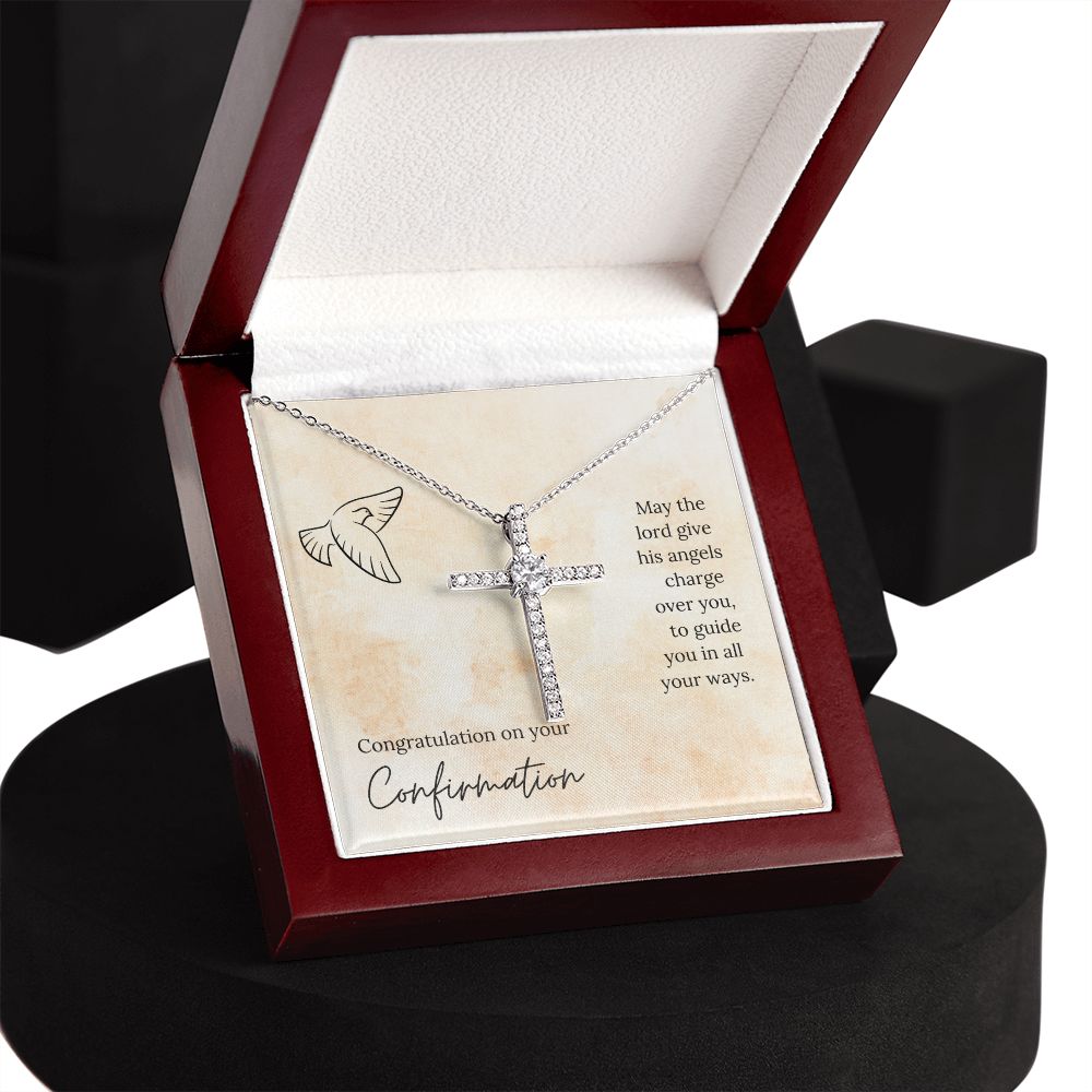 His Angels Charge Over You - Confirmation Gift - CZ Cross Necklace