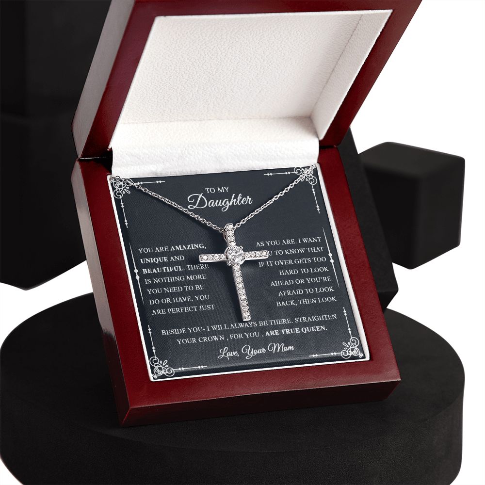 To My Daughter - Perfect Just As You Are - CZ Cross Necklace