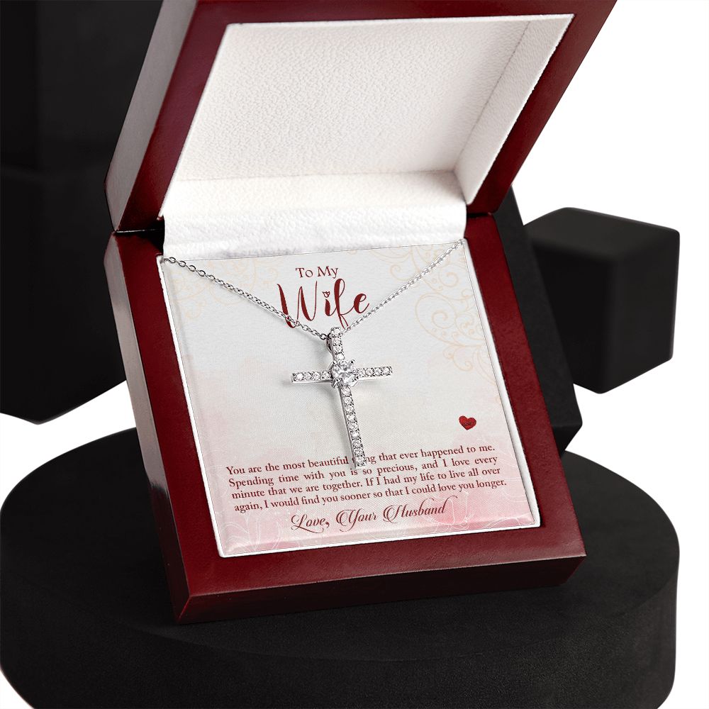 To My Wife-You Are The Most Beautiful - CZ Cross Necklace