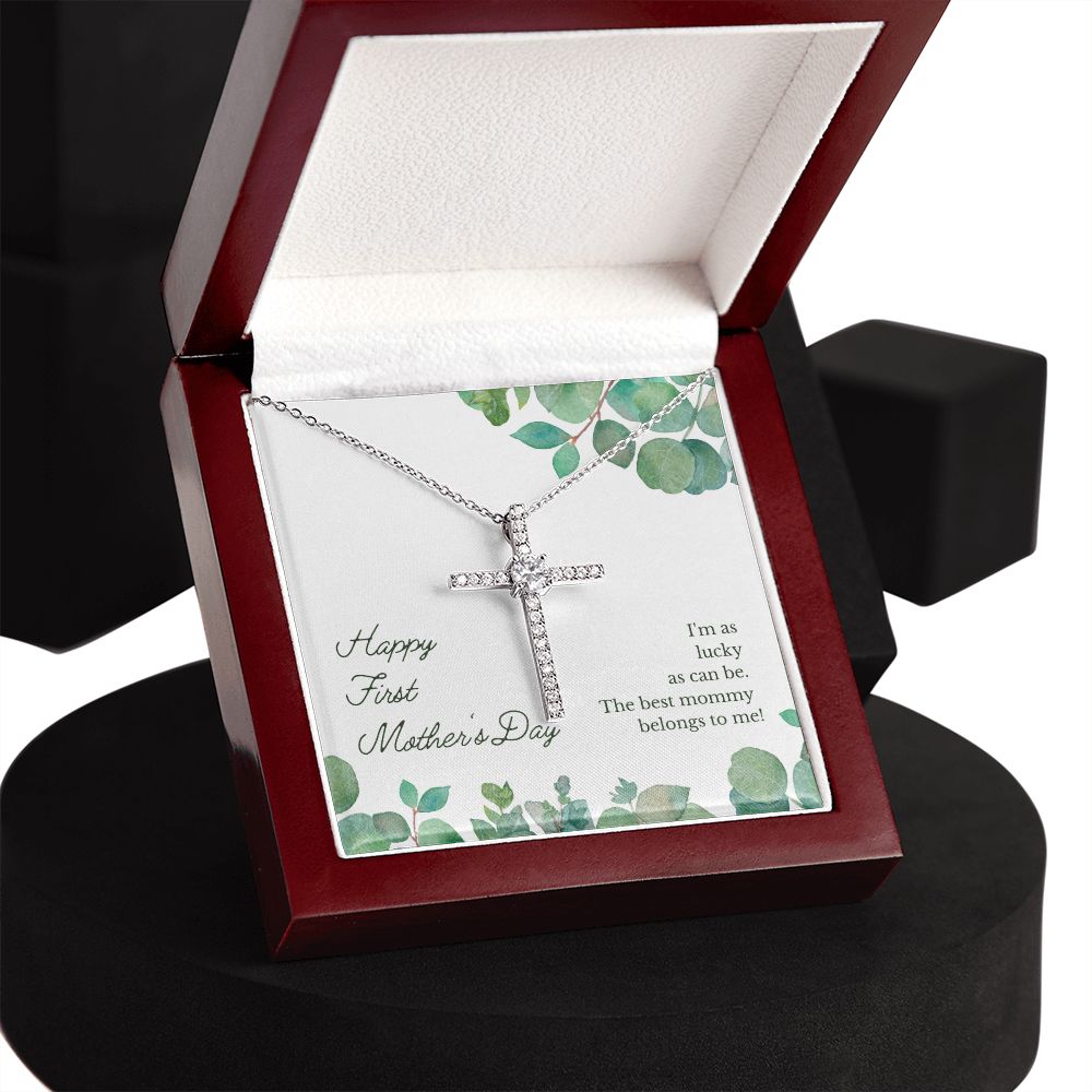 Happy First Mother's Day CZ Cross Necklace