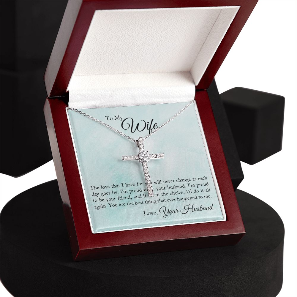 To My Wife - Proud To Be Your Husband CZ Cross Necklace