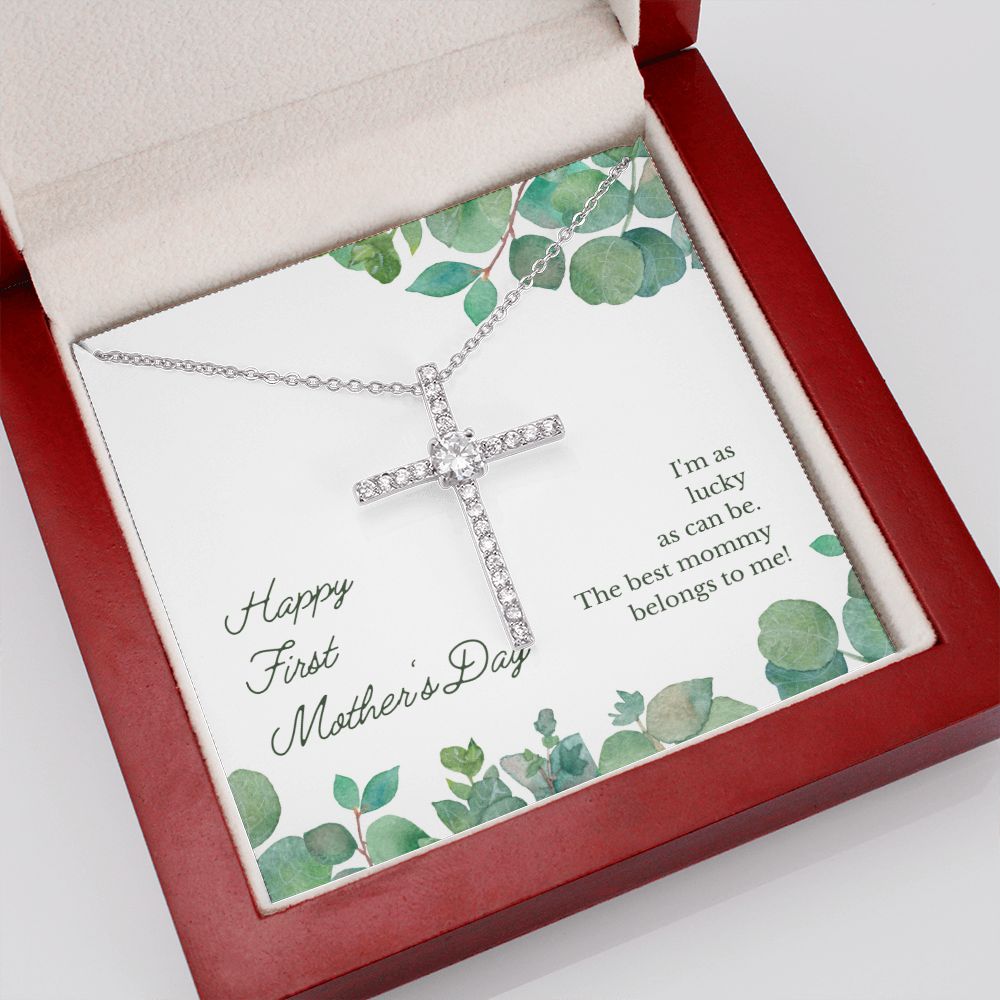 Happy First Mother's Day CZ Cross Necklace