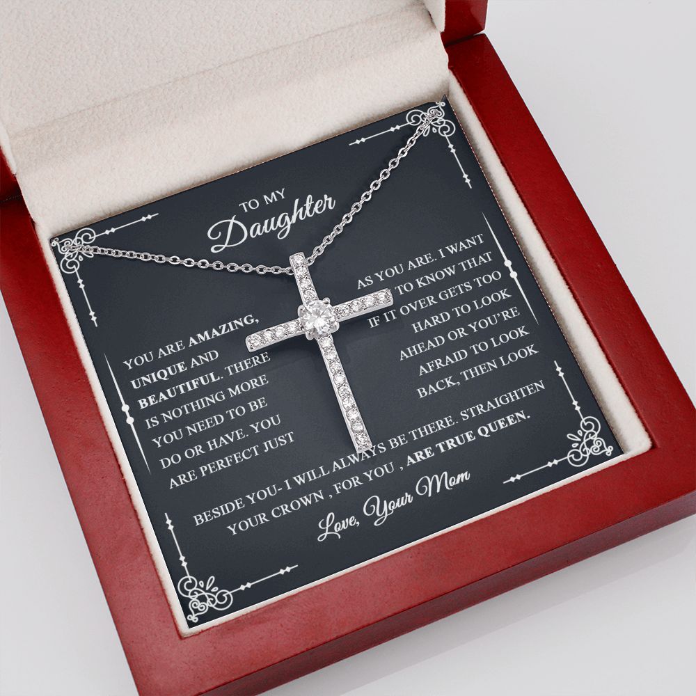 To My Daughter - Perfect Just As You Are - CZ Cross Necklace