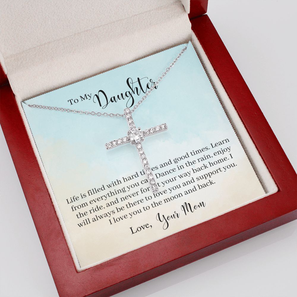 To My Daughter - Learn From Everything CZ Cross Necklace