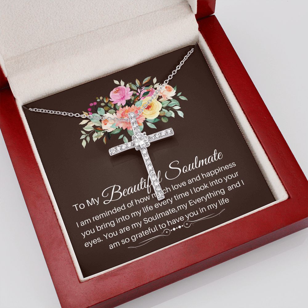 To My Beautiful Soulmate CZ Cross Necklace