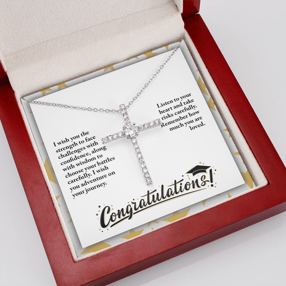 Congratulations - Graduate - Listen To Your Heart - CZ Cross Necklace