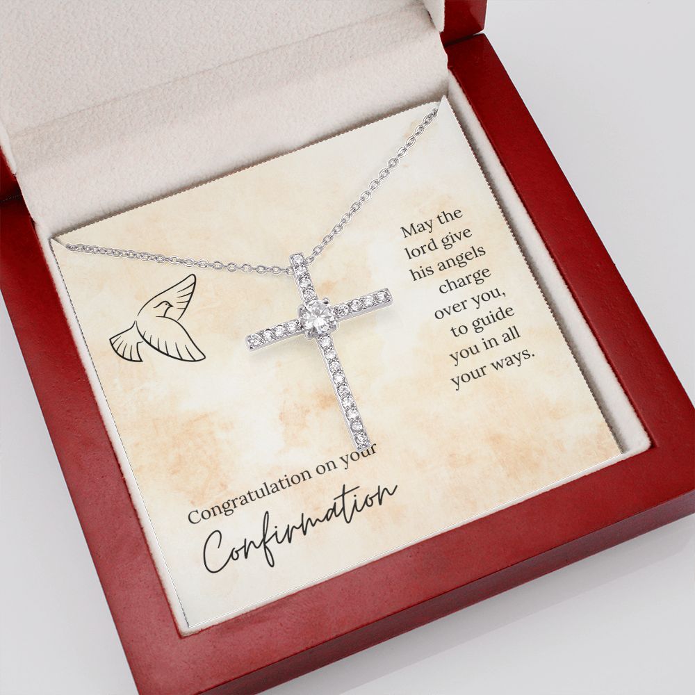 His Angels Charge Over You - Confirmation Gift - CZ Cross Necklace