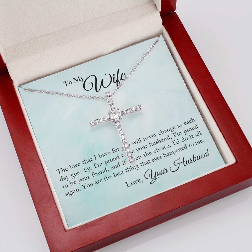 To My Wife - Proud To Be Your Husband CZ Cross Necklace